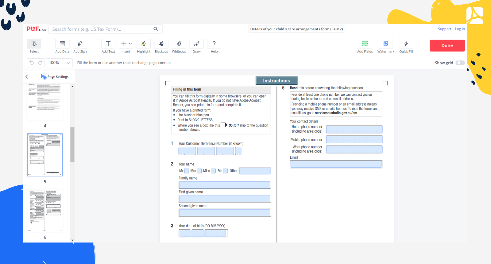 FA012 Form Screenshot
