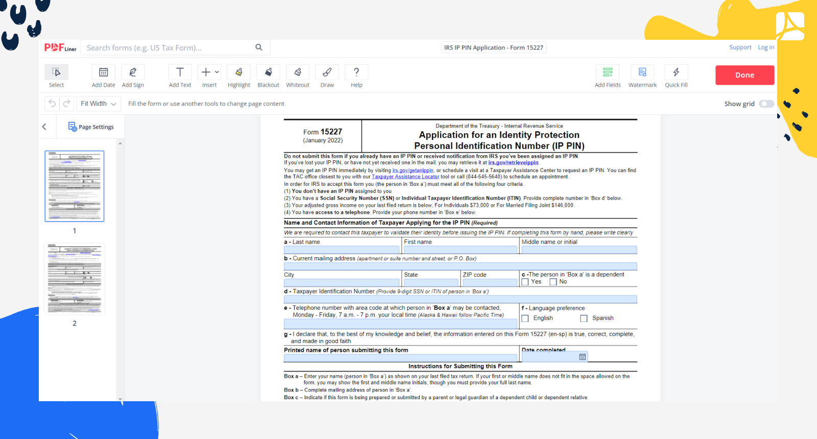 Form 15227 Screenshot