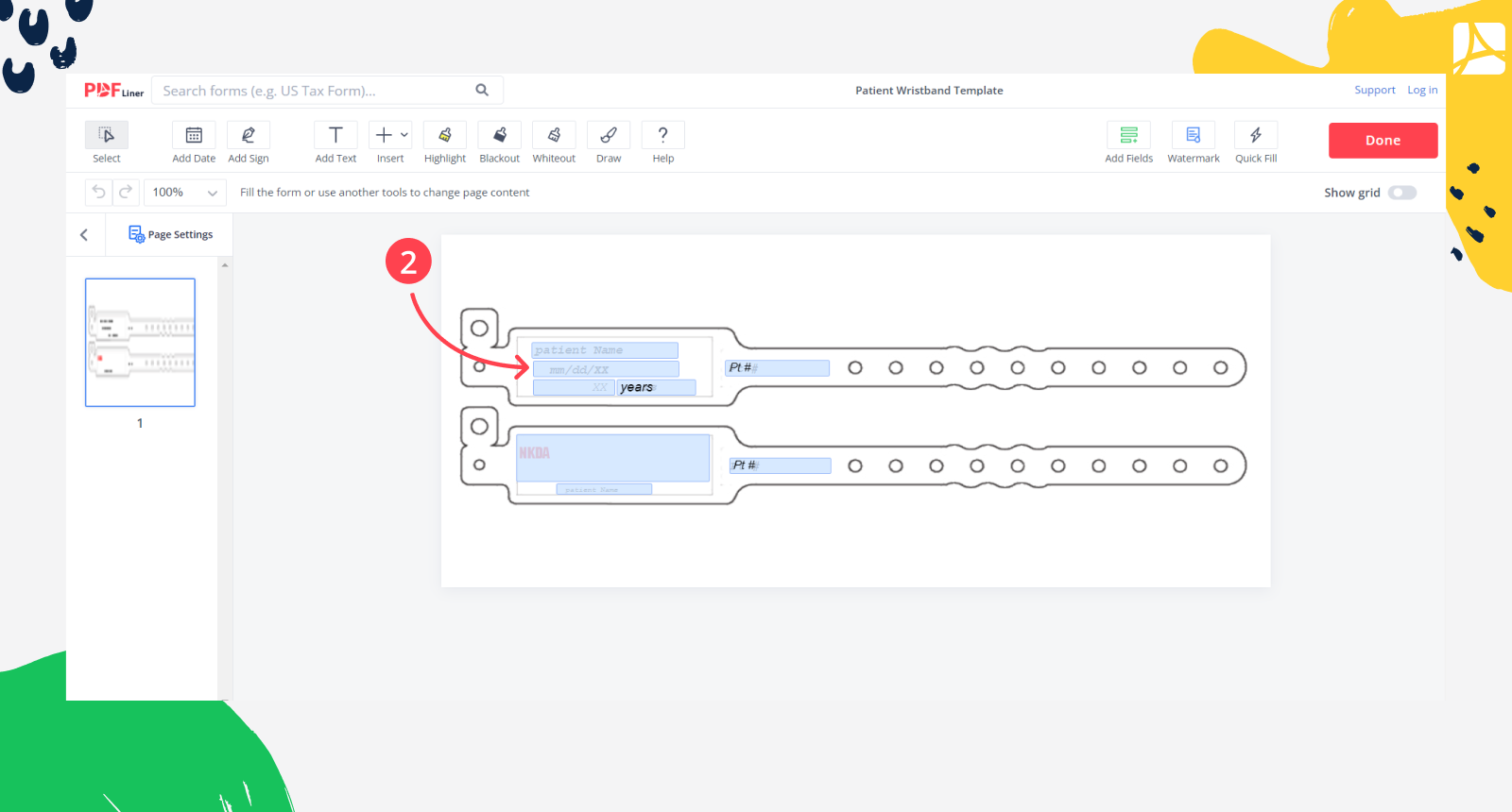 Patient Wristband Template screenshot Step 2