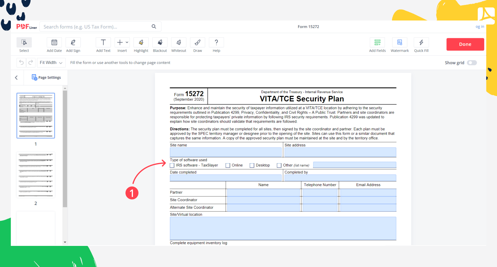 Form 15272 screenshot step 1
