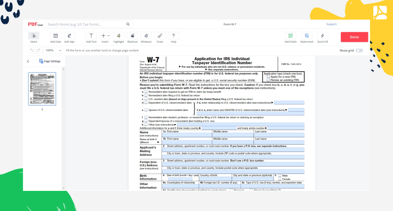 W-7 form in PDFLiner