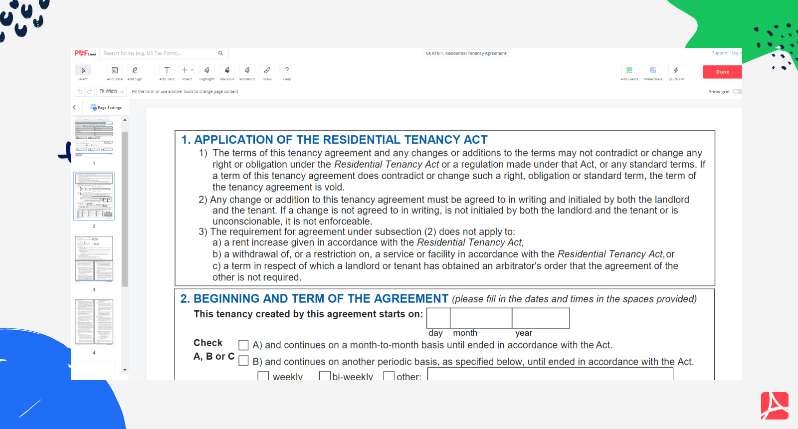 Residential Tenancy Agreement on PDFLiner
