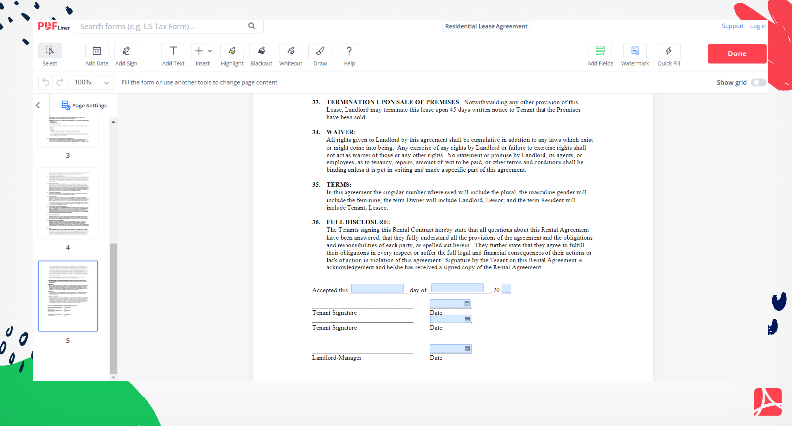 Residential Lease Agreement Screenshot