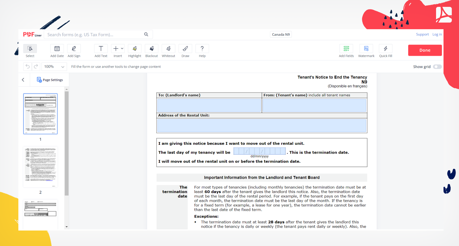 Canada N9 Form Screenshot