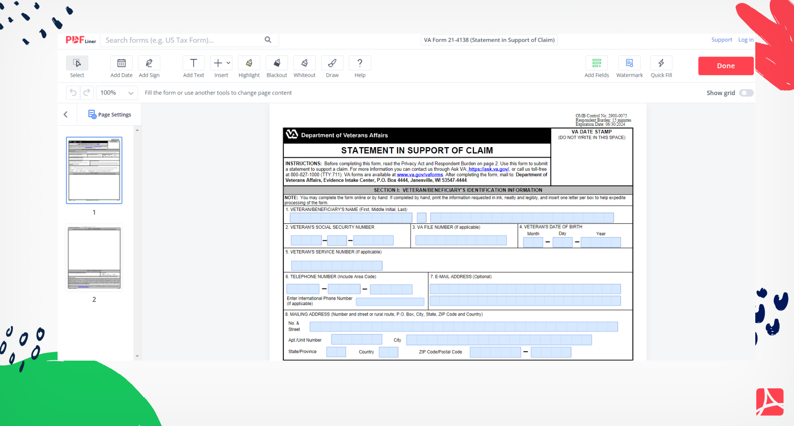 VA Form 21-4138 Screenshot