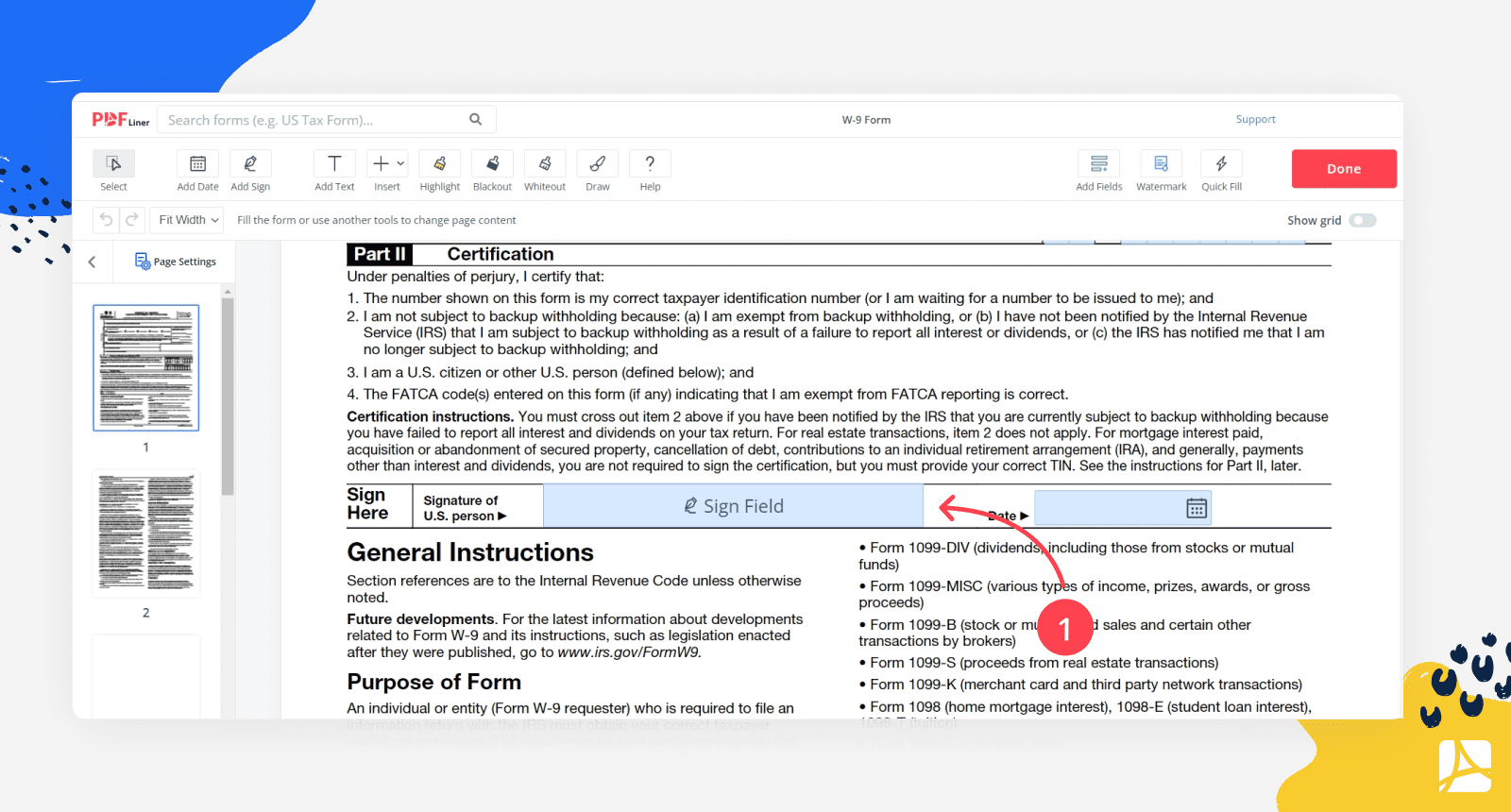 Adding signature to W-9 form