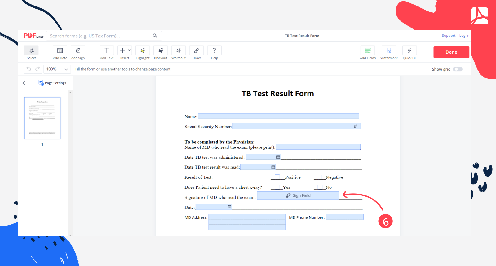 TB Test Result Form screenshot step 6