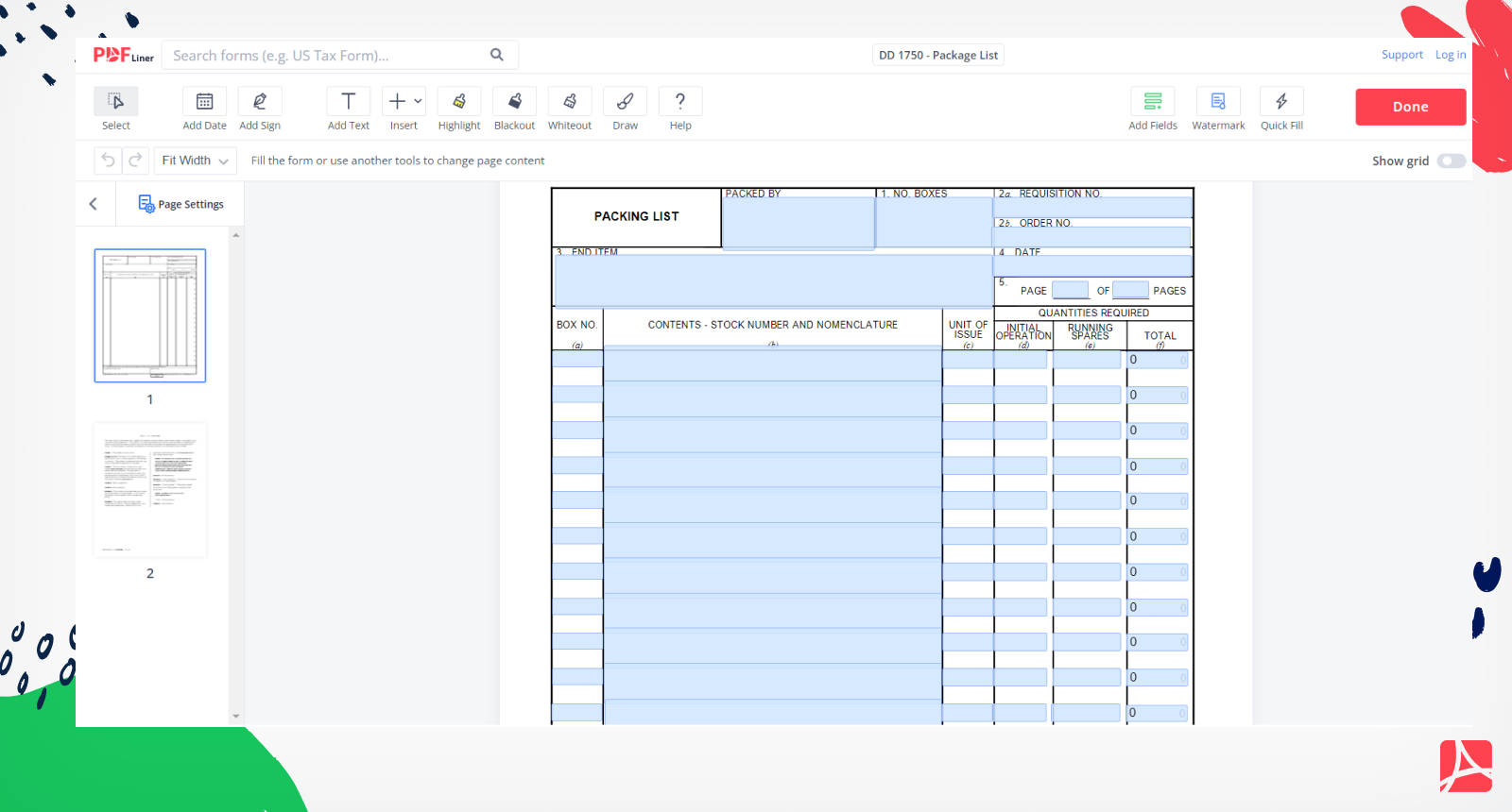 DD 1750 Form Screenshot 1