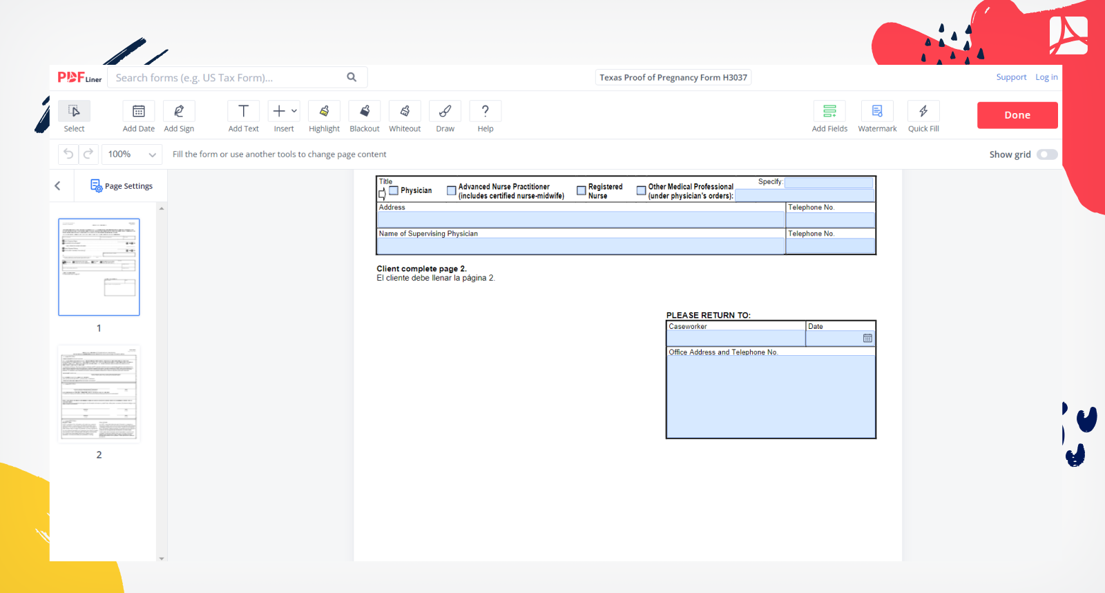 Texas Proof of Pregnancy Form H3037 Screenshot 2
