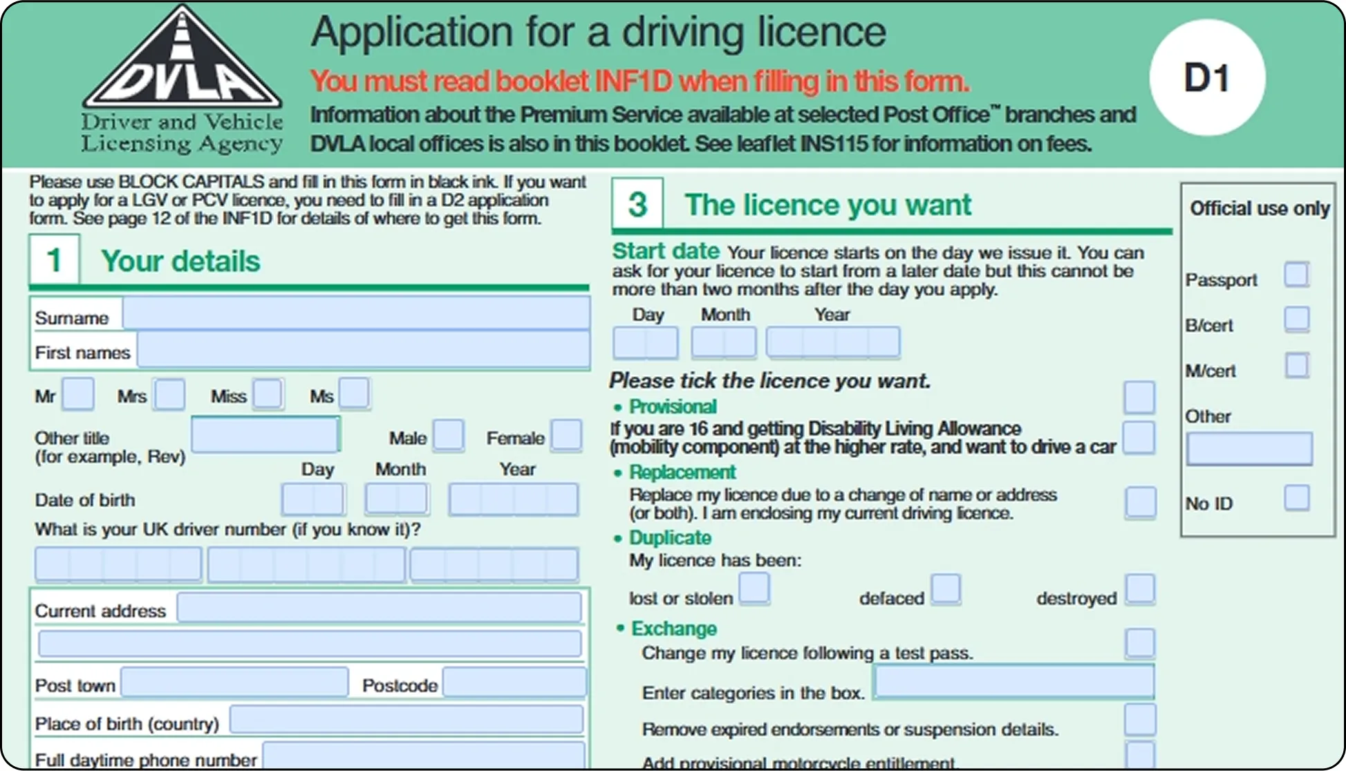 How to Fill In a D1 Form Driving Licence Application Explained - Image Preview
