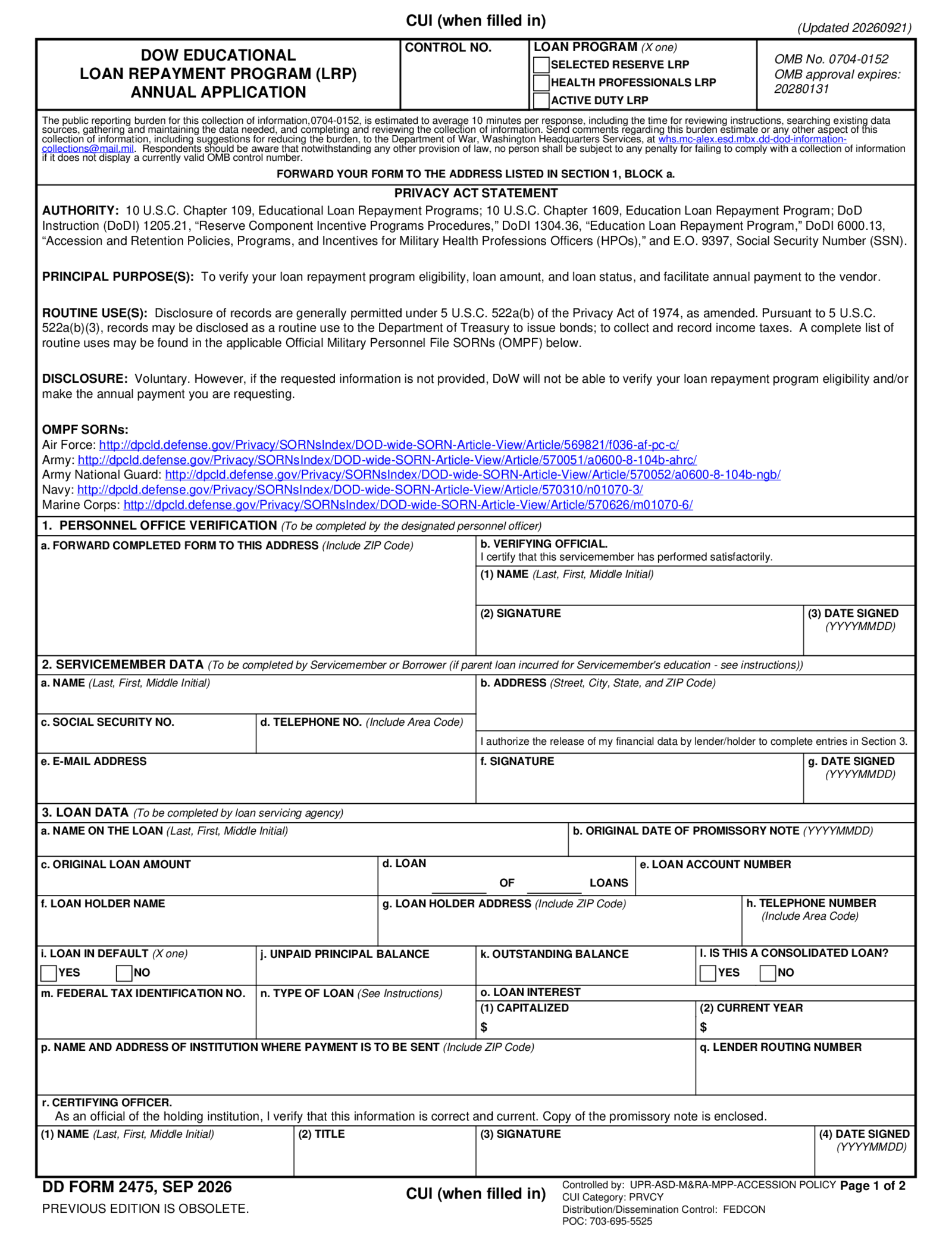 Form DD 2475 - Thumbnail