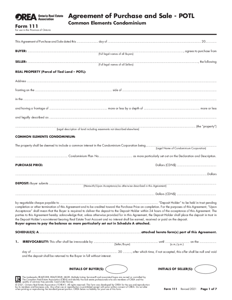 OREA Form 111