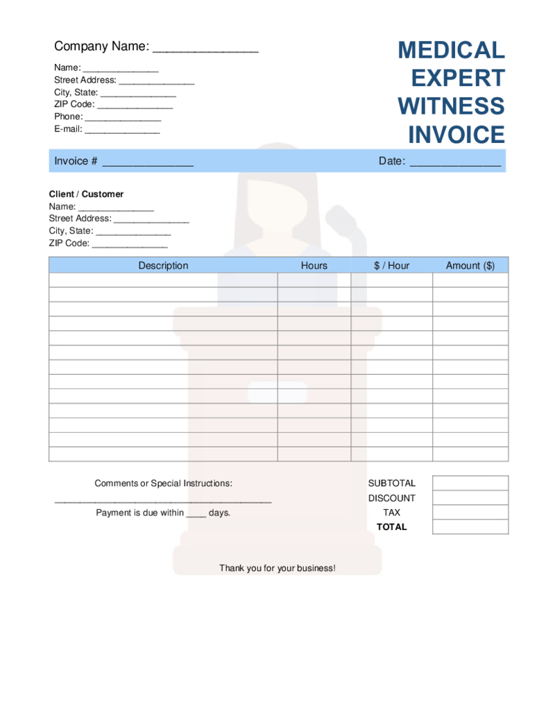 Medical Expert Witness Invoice Template