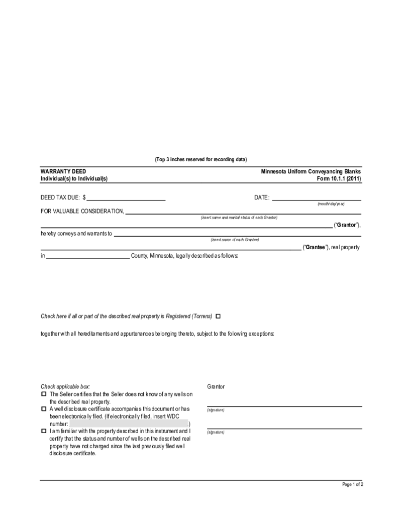 Minnesota Warranty Deed Form