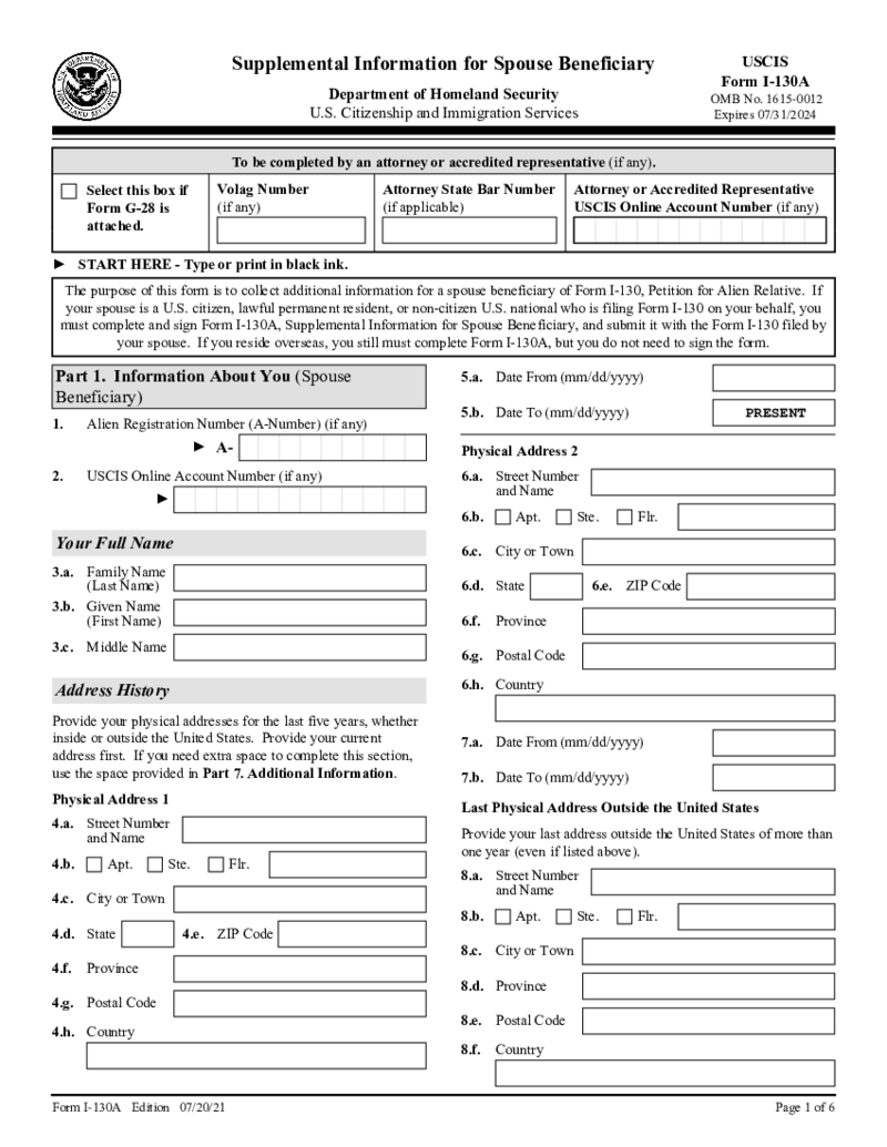 Form I-130A