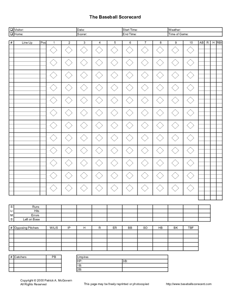 Baseball Score Sheet Template