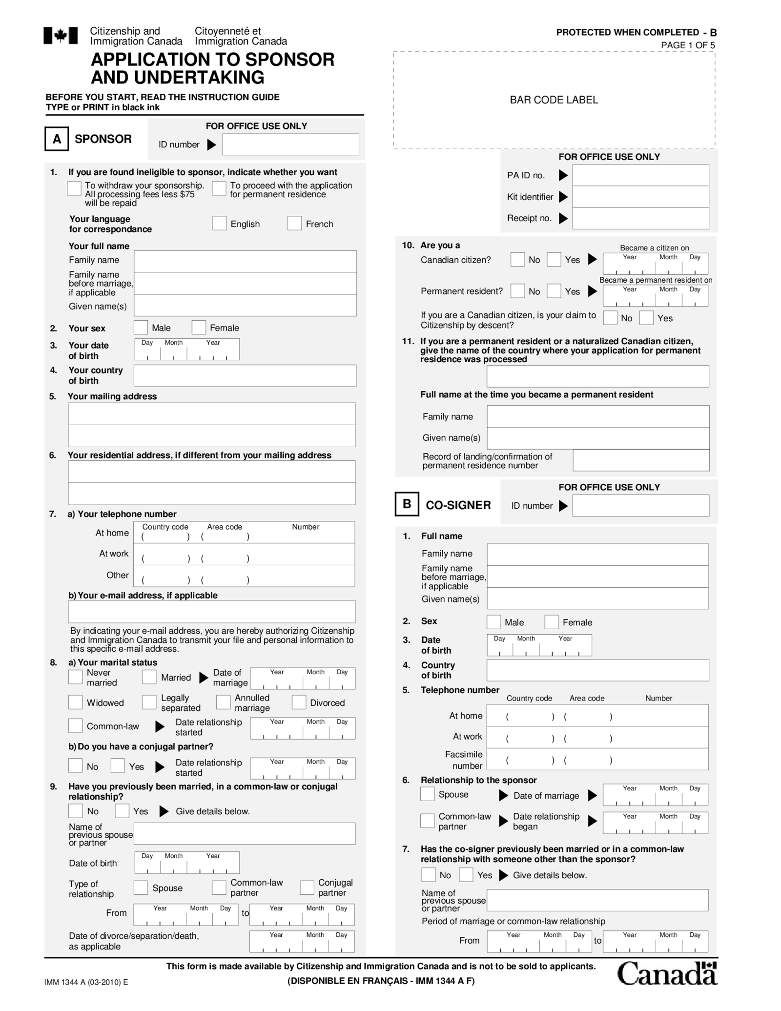 IMM 1344 Form - Thumbnail