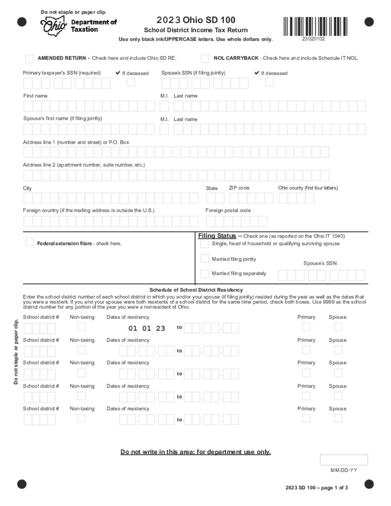 Ohio Form SD100