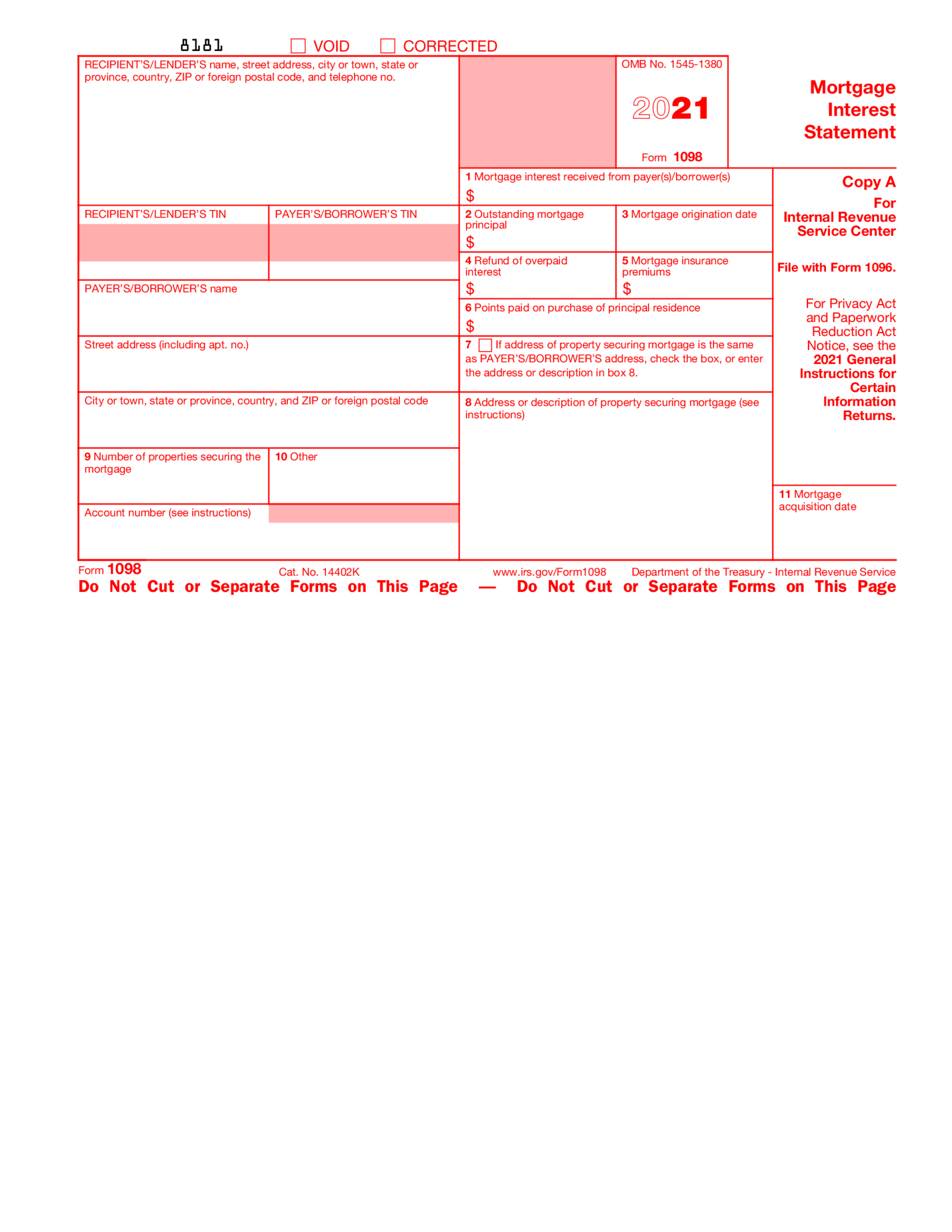 Form 1098 (2021) - Thumbnail