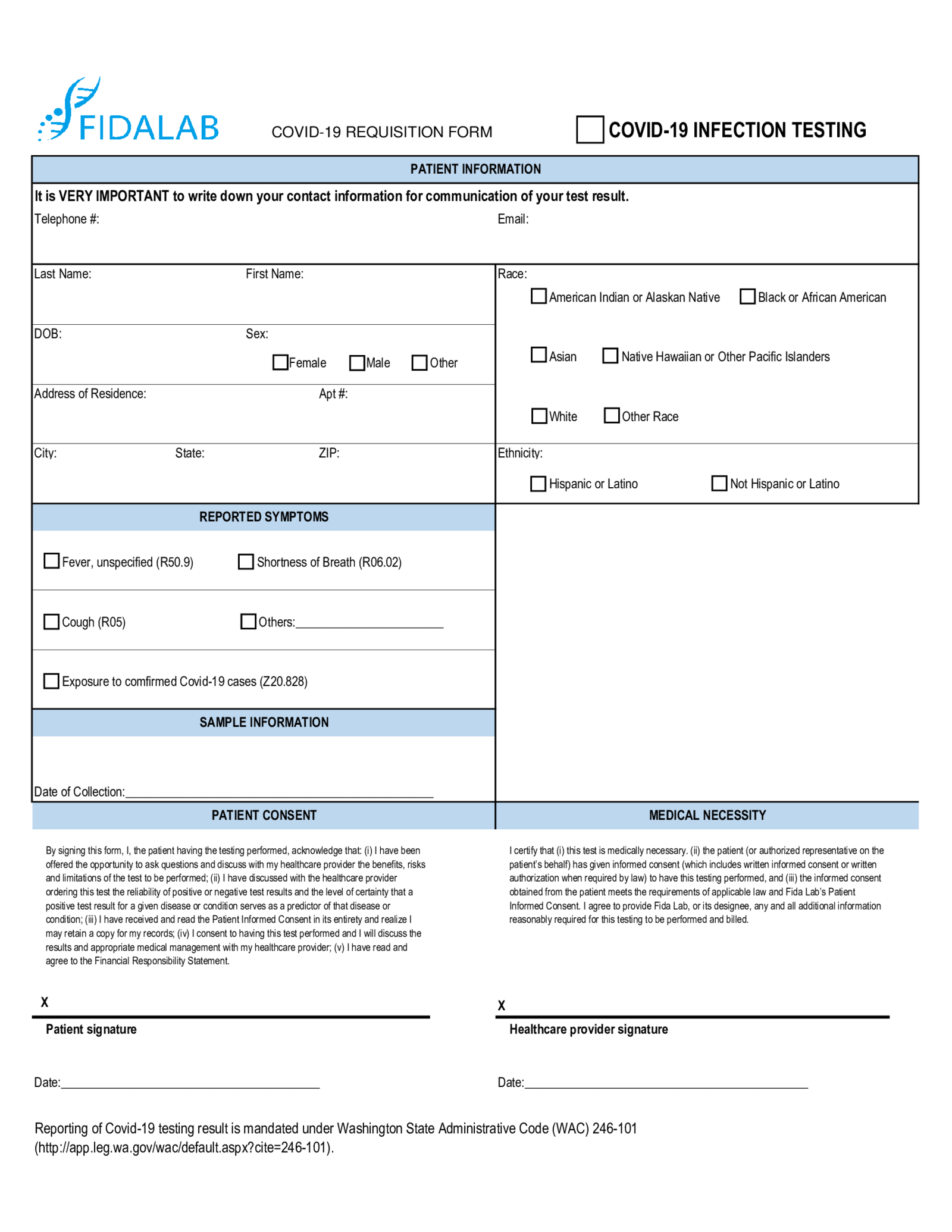 WA FidaLab Requisition Form - Thumbnail