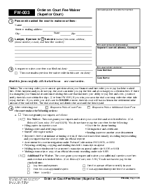 FW-003 Order on Court Fee Waiver (Superior Court) - Thumbnail