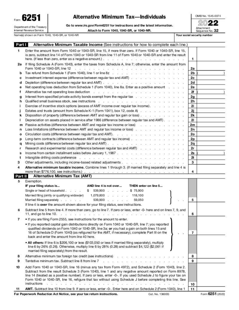 Form 6251 - Alternative Minimum Tax