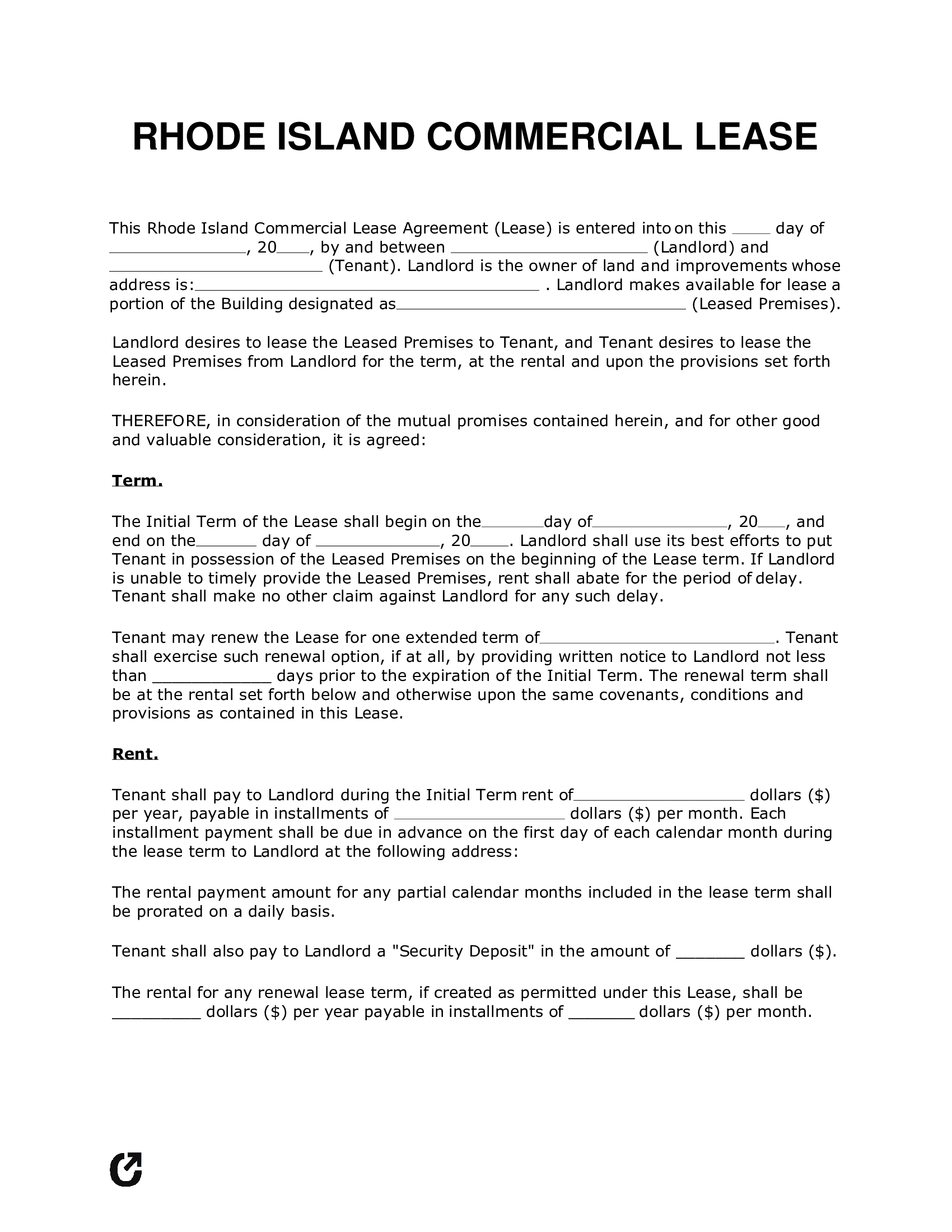 Rhode Island Commercial Lease Agreement - Thumbnail