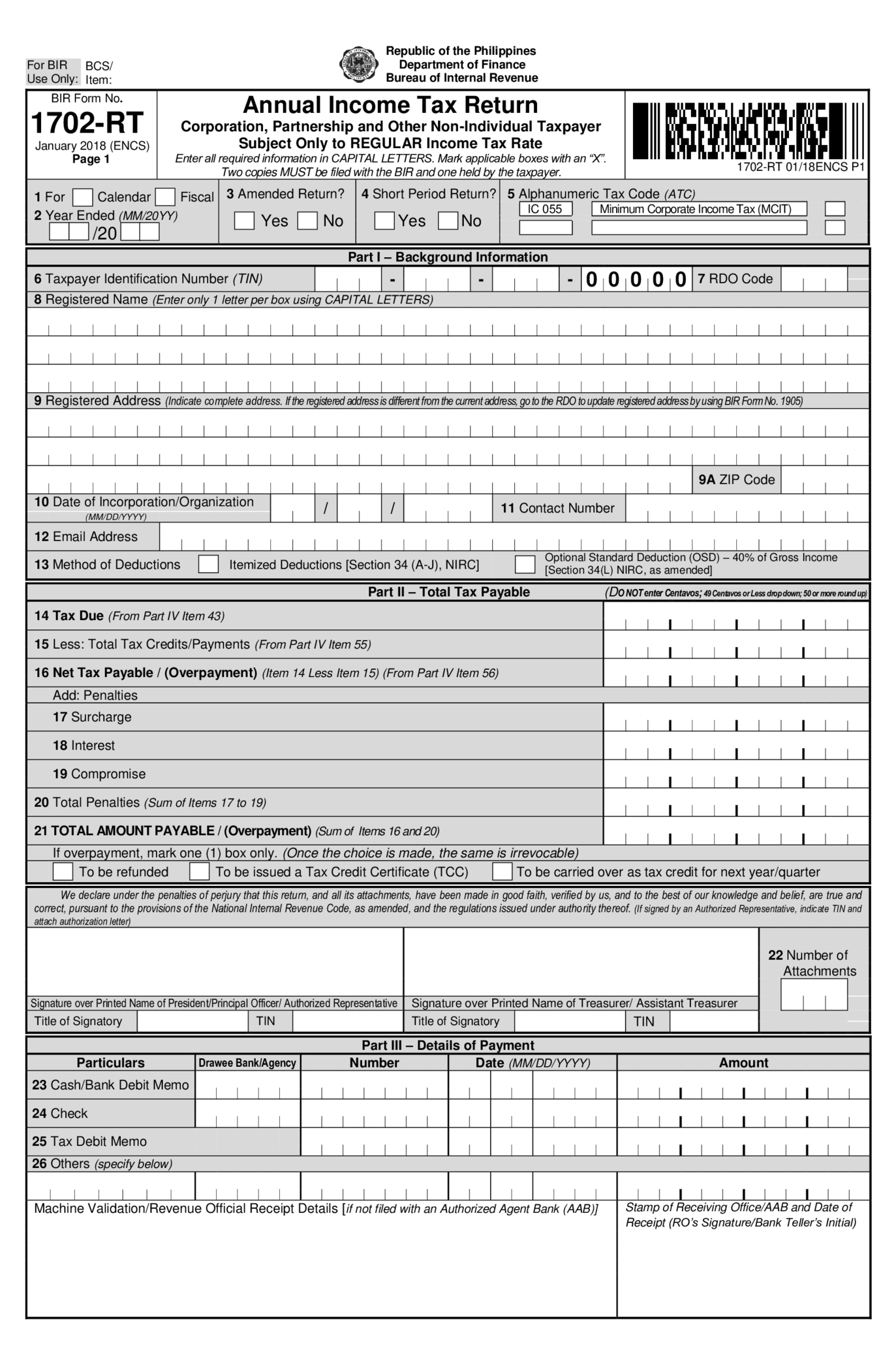 BIR Form 1702-RT - Thumbnail