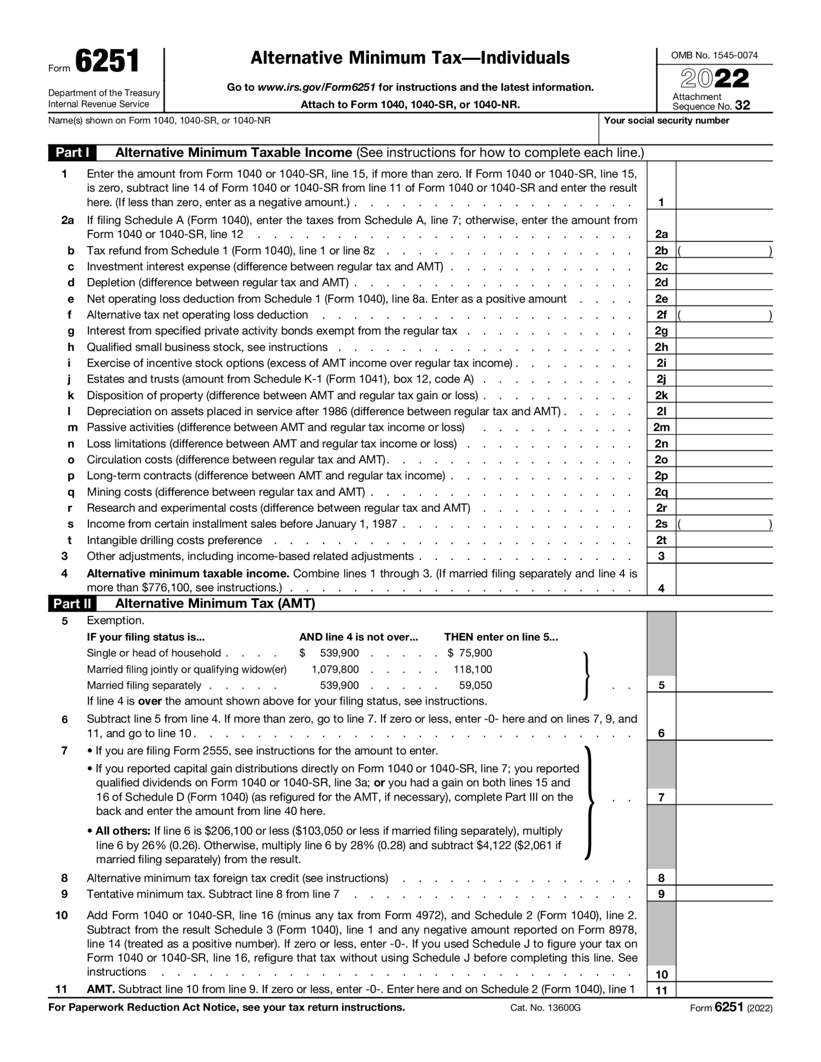 Form 6251 - Alternative Minimum Tax - Thumbnail