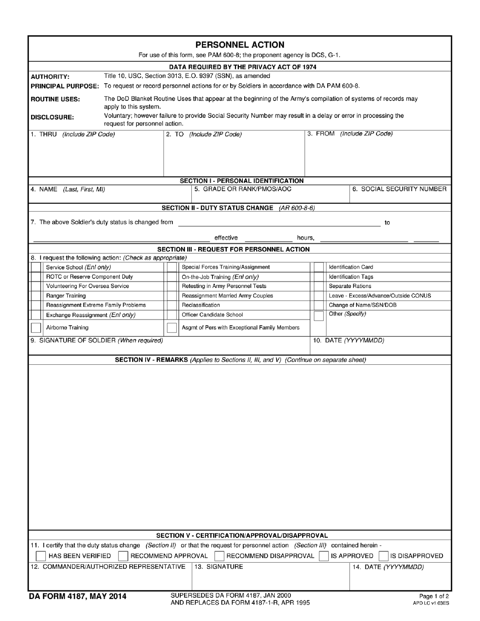 DA Form 4187 - Thumbnail