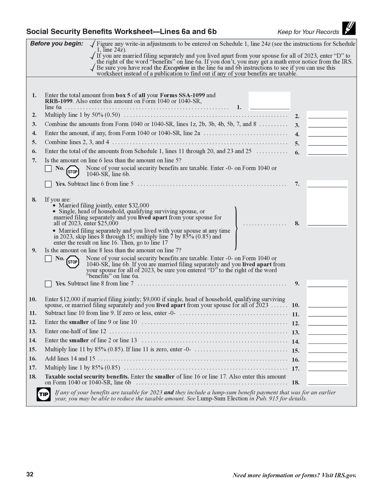 Social Security Benefits Worksheet (2023-2024) - Thumbnail