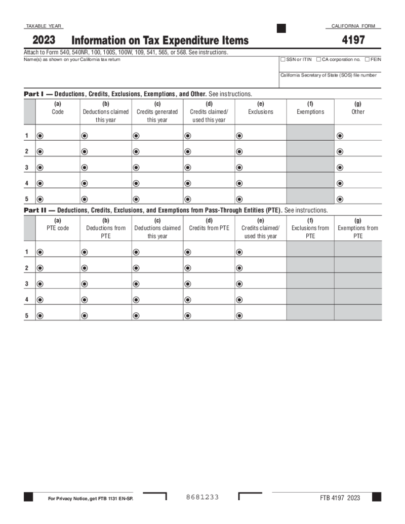 Form 4197 Information on Tax Expenditure Items