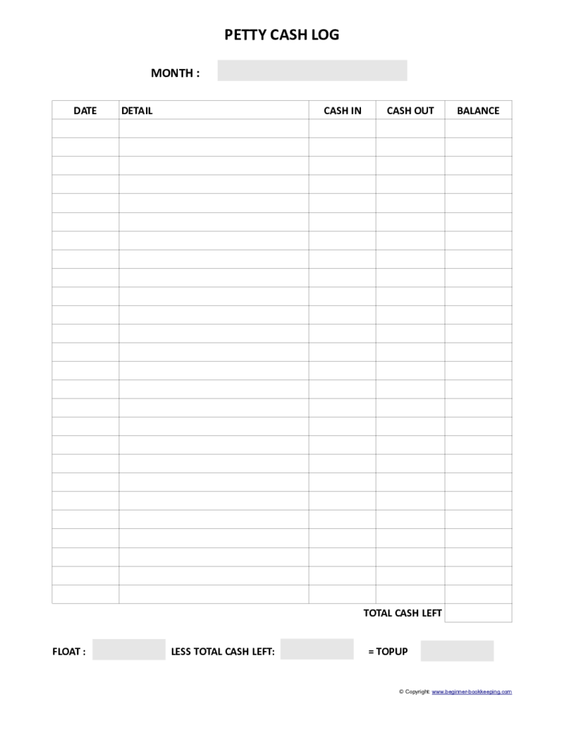 Petty Cash Log