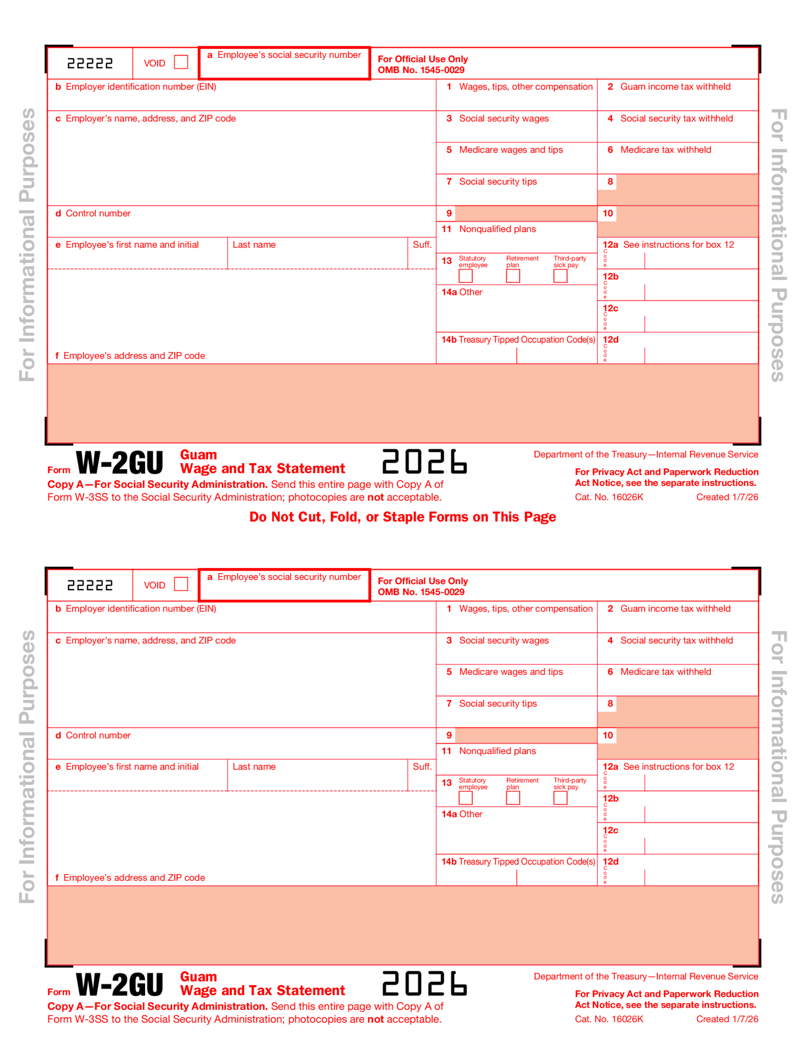Form W-2GU - Thumbnail