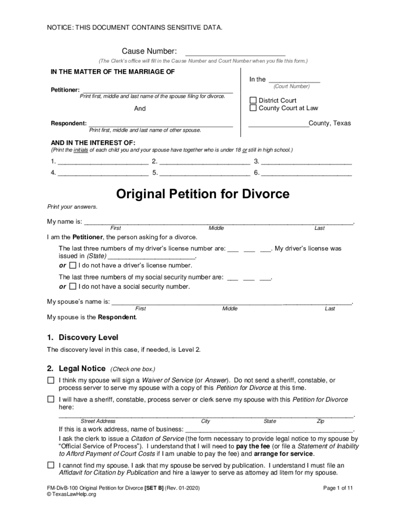 Texas Original Petition for Divorce