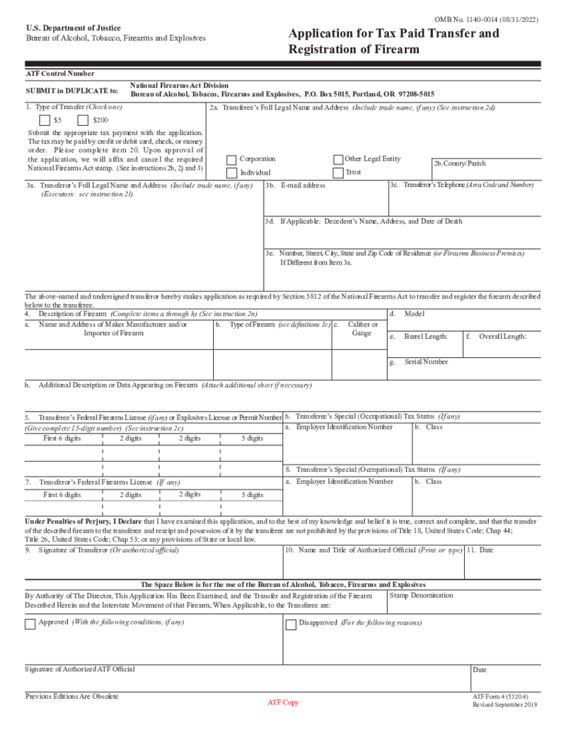 ATF Form 4 (2022)