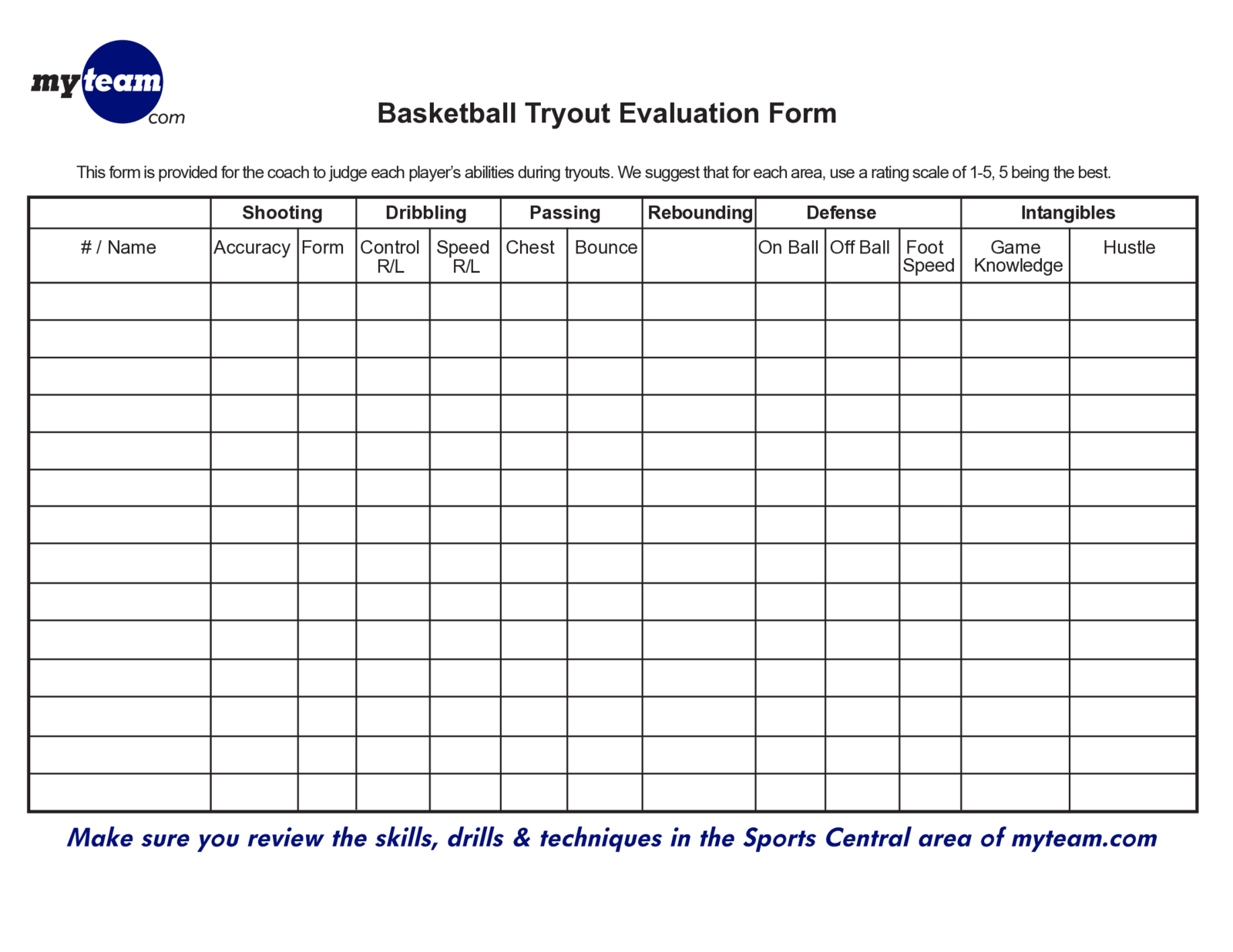 Fillable Basketball Depth Chart Template - Thumbnail