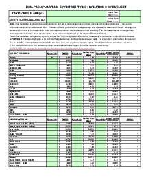 Fillable Non Cash Charitable Contributions (Donations) Worksheet - Thumbnail