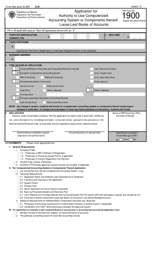 BIR Form 1900