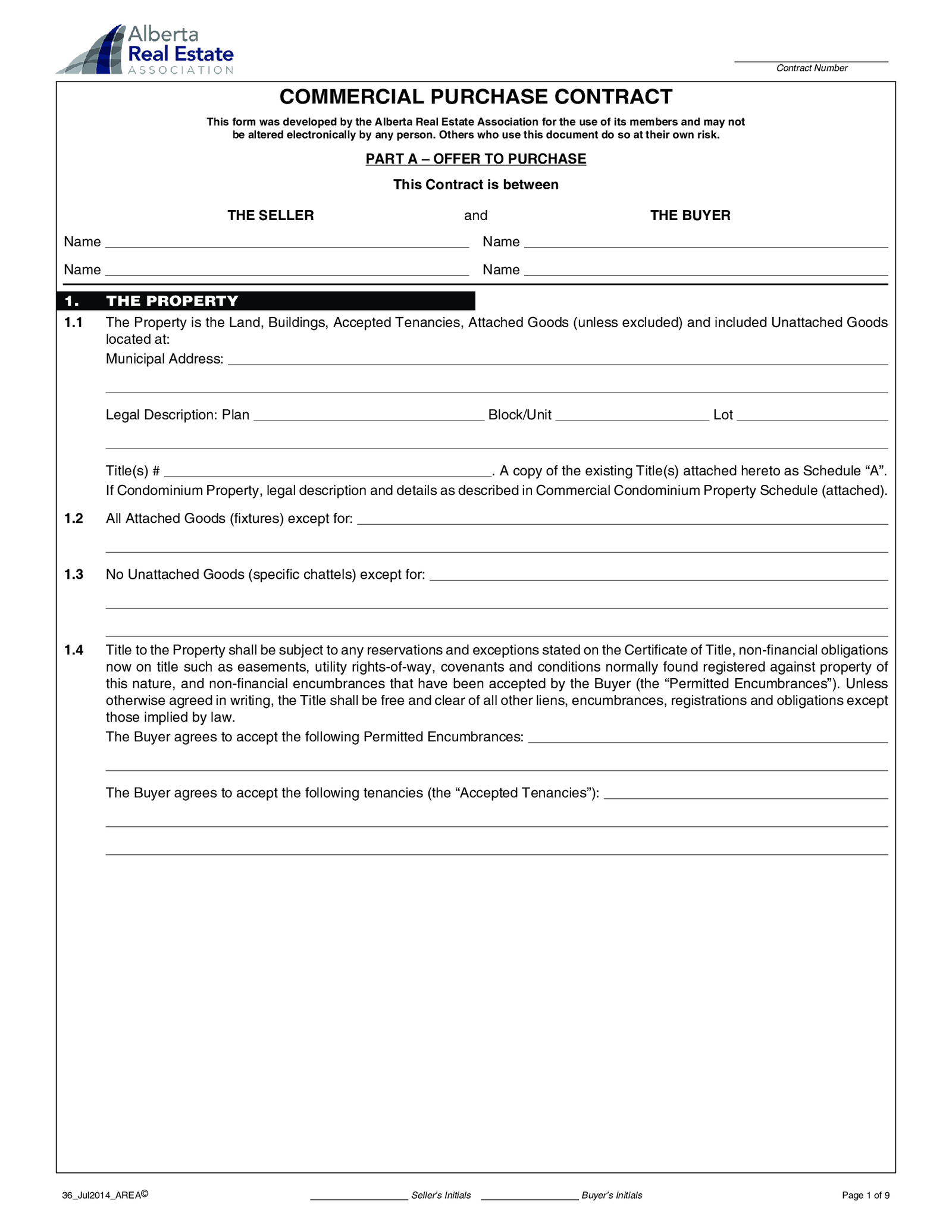 Fillable AREA Commercial Purchase Contract - Thumbnail