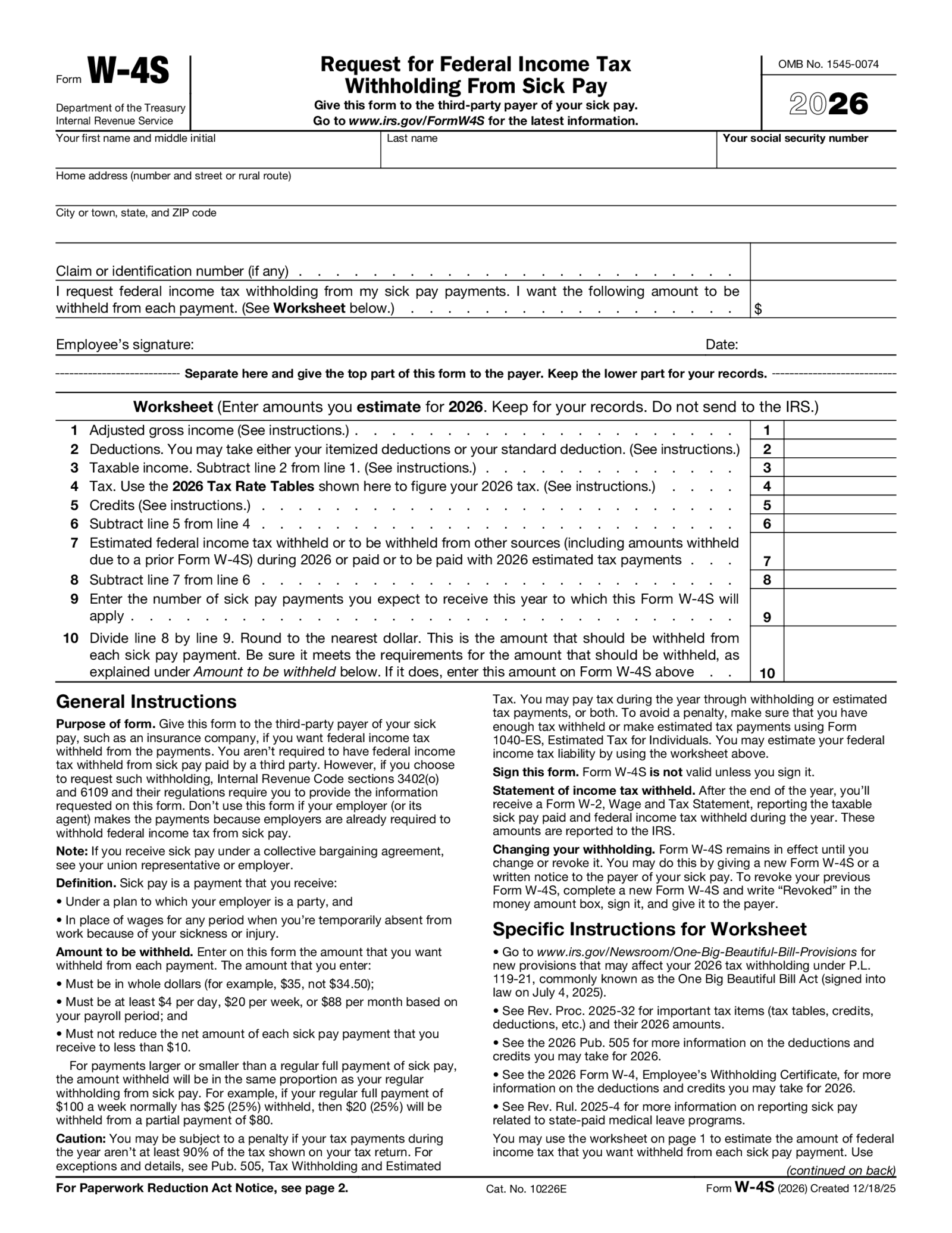Form W-4S - Thumbnail