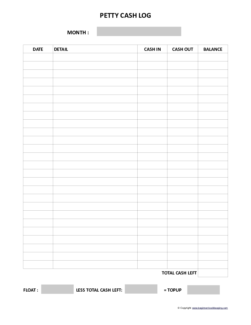 Petty Cash Log