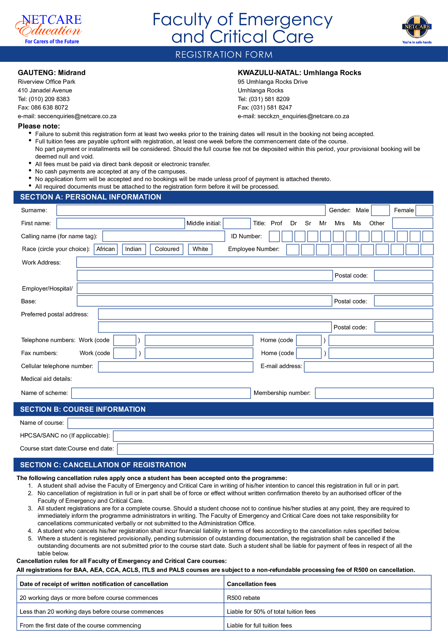 Fillable Netcare Paramedic Application Form - Thumbnail