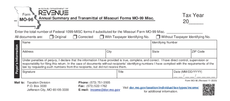 Annual Summary and Transmittal of Missouri MO-99 MIsc