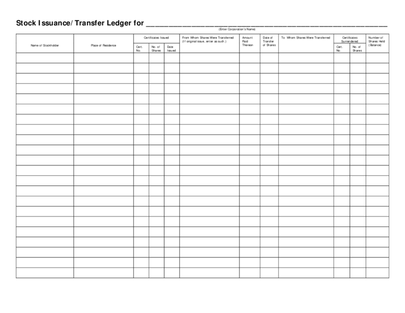 Stock Issuance Transfer Ledger