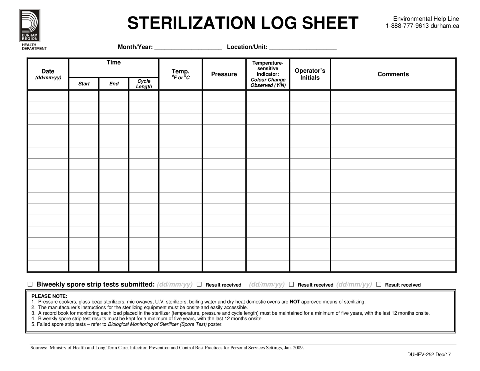 Sterilization Log Sheet - Thumbnail