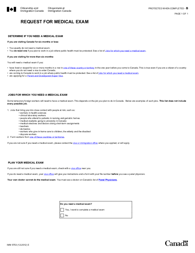 IMM 5753E Request for Medical Exam