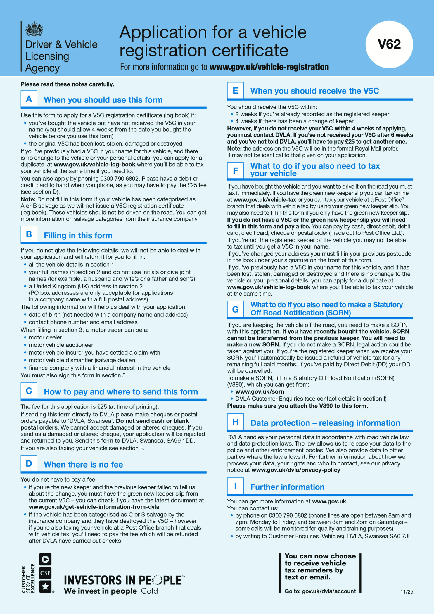 DVLA V62 Form - Thumbnail