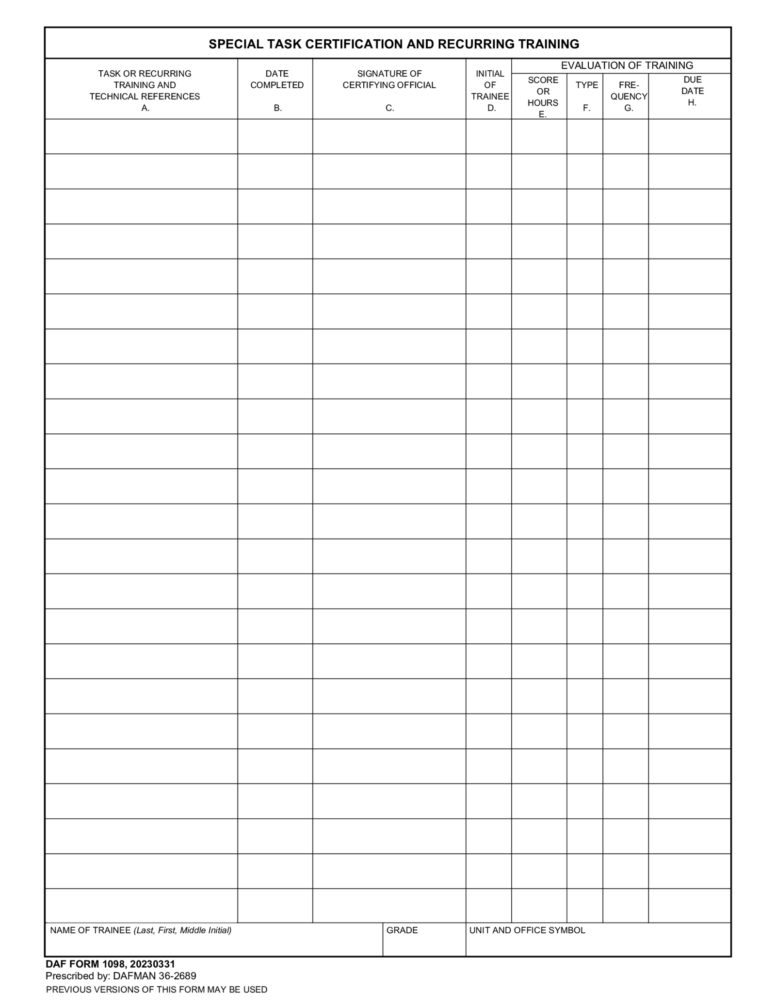 Fillable Af Form 1098 - Thumbnail