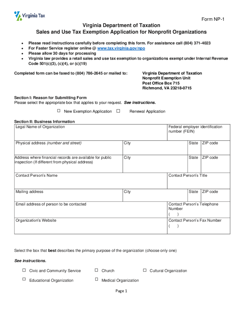 Virginia Tax Exemption Form